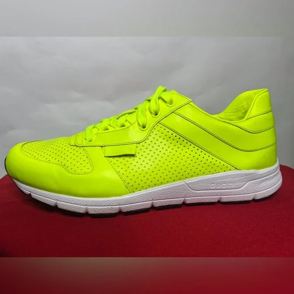 Gucci Men's Neon Yellow 369088 Tennis Sneakers Trainers Shoes 10G